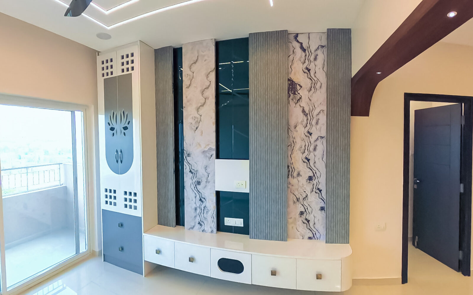 TV Unit & Marble Feature Wall by Crst-EL Interiors