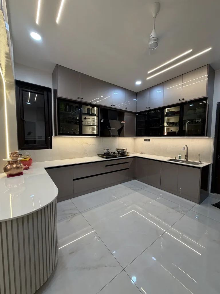 Modular Kitchen in Grey Gloss