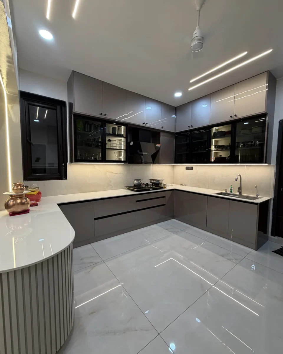 Modular Kitchen in Grey Gloss